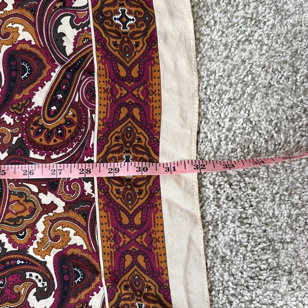 Vintage Silk Paisley Scarf 32x34 Burgundy Rust Mustard Gold Ornate Border 70s